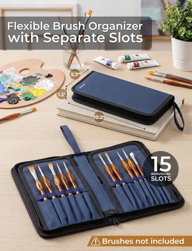 Alt view image 4 of 7 - Short Brush Holder & Organizer, Canvas Case 5.4 x 10.7 in, Blue