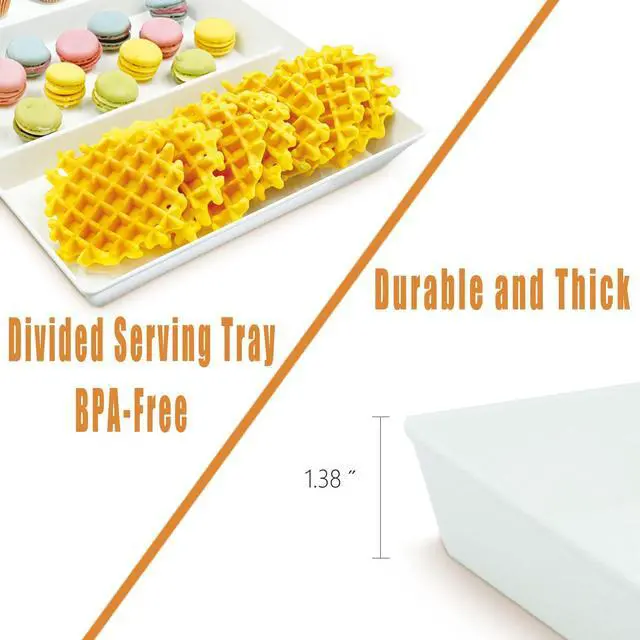 Alt view image 4 of 7 - Divided Serving Tray Platter, 4 Pack 15" x 10" Fruit Veggie Food Tray for Party, Plastic Serving Trays for Appetizer, Snack, Dessert, Cookie, Brunch Decorations Platters, White Trays BPA-Free