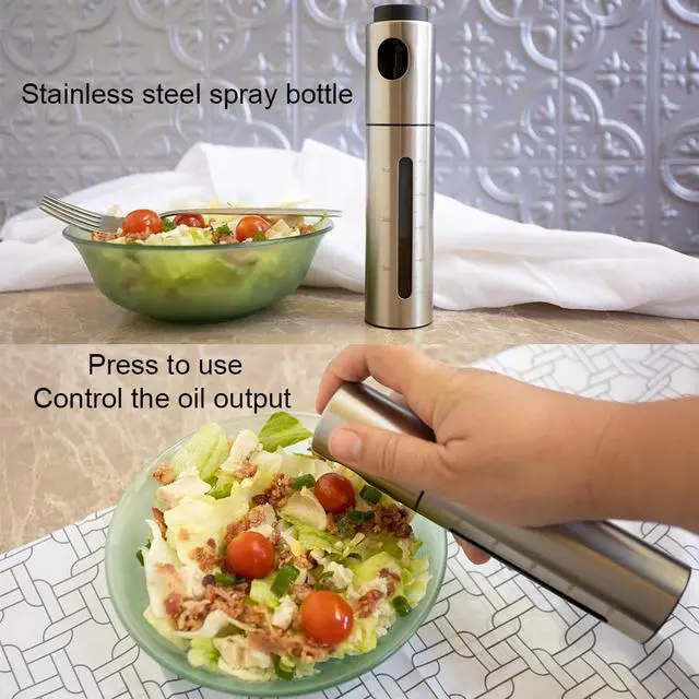 Alt view image 6 of 7 - 100ml Stainless Steel Olive Oil Sprayer, Multi-Purpose for Cooking, Salads, BBQs, Air Fryers. One-Handed Use. Suitable for Oils, Vinegar, Soy Sauce. Features a Content Window.