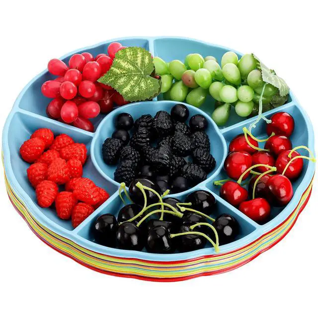 Alt view image 3 of 7 - 20 Pack Disposable Plastic Appetizer Serving Platter, 12 Inch 6 Sectional Divided Snack Nut Candy Veggie Fruit Dish Serving Platter Divided Food Tray