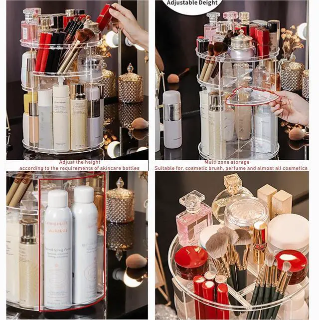 Alt view image 3 of 6 - Clear Rotating Makeup Organizer for Vanity,Adjustable Skincare Organizer Countertop,Cosmetic Display Cases for Beauty,Skin Care,Spinning Makeup Stand,Make up Storage Organizer and Perfume organizer