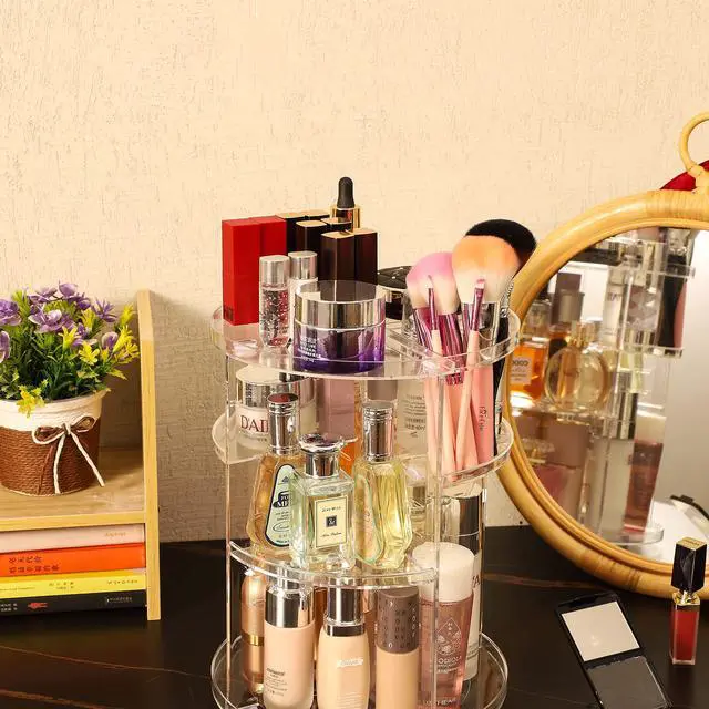 Alt view image 6 of 6 - Clear Rotating Makeup Organizer for Vanity,Adjustable Skincare Organizer Countertop,Cosmetic Display Cases for Beauty,Skin Care,Spinning Makeup Stand,Make up Storage Organizer and Perfume organizer