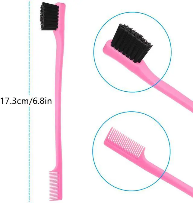 Alt view image 6 of 7 - 6Pack Double Sided Edge Control Hair Brush Professional Edge Control Hair Brush Comb Set, Dual-Sided Bristle Design, Pink Purple Black