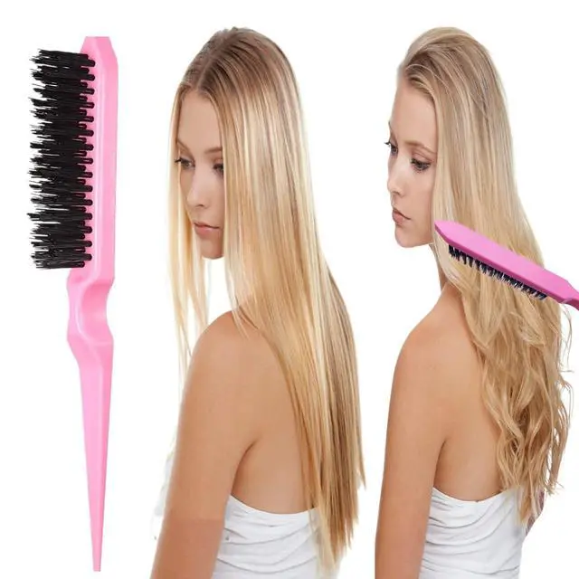 Alt view image 4 of 7 - 5Pcs Slick Back Brush Set with Topsy Tail Tool, Teasing Bristle, Rat Comb for Women & Girls Hair Styling, Flyaways Control and Edge Combing - Pink