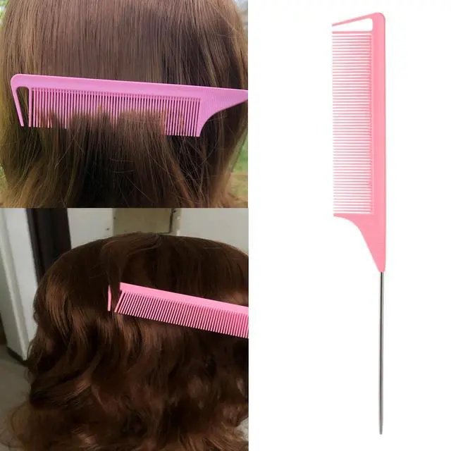Alt view image 6 of 7 - 5Pcs Slick Back Brush Set with Topsy Tail Tool, Teasing Bristle, Rat Comb for Women & Girls Hair Styling, Flyaways Control and Edge Combing - Pink