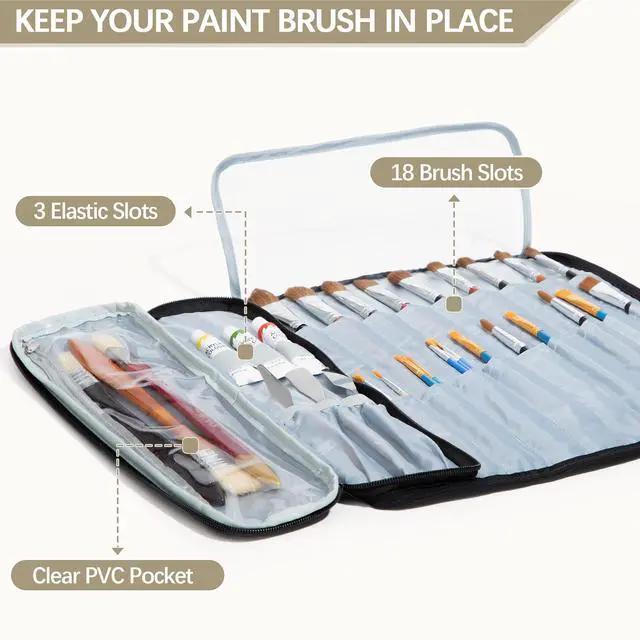 Alt view image 2 of 7 - Art Paint Brush Holder & Storage Organizer, 21 Slots Storage for Acrylic Oil Watercolor Paintbrushes, Roll-Up Case Bag for Art Supply Tools