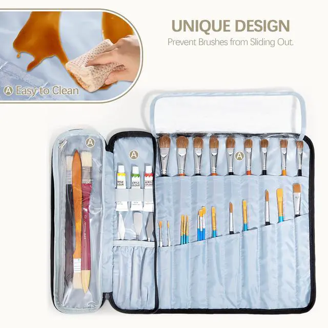 Alt view image 3 of 7 - Art Paint Brush Holder & Storage Organizer, 21 Slots Storage for Acrylic Oil Watercolor Paintbrushes, Roll-Up Case Bag for Art Supply Tools
