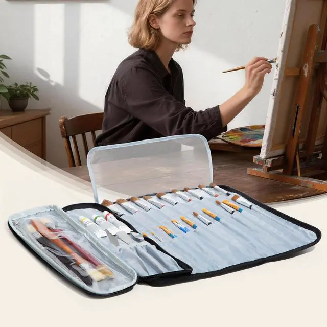 Alt view image 7 of 7 - Art Paint Brush Holder & Storage Organizer, 21 Slots Storage for Acrylic Oil Watercolor Paintbrushes, Roll-Up Case Bag for Art Supply Tools