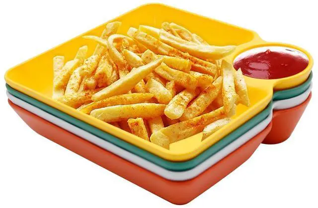 Main image of 4 Pcs Veggie Platter Chips Dipping Dish L*W (7.28"*7.28") Serving Trays for Entertaining with Sauce Rack for Buffet Party Family Party (Mixed Colors) (Mixed Colors)