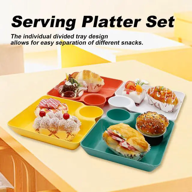 Alt view image 5 of 7 - 4 Pcs Veggie Platter Chips Dipping Dish L*W (7.28"*7.28") Serving Trays for Entertaining with Sauce Rack for Buffet Party Family Party (Mixed Colors) (Mixed Colors)