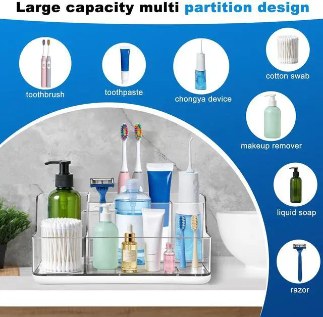 Alt view image 6 of 7 - White Cosmetic Storage Box Dressing Table & Bathroom Counter Storage Lipstick & Brush Beauty Organizer Dressing Table Skincare Organizer Suitable for Bathroom, Living Room, and Kitchen Storage