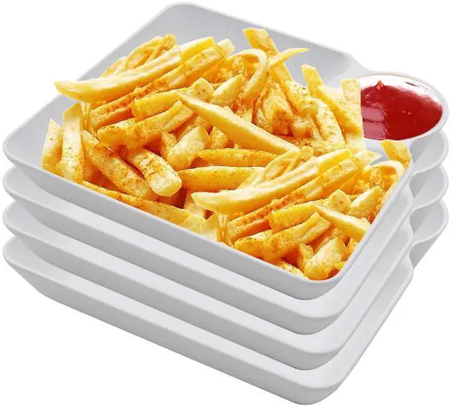Main image of 4 Pcs Split Party Platter Chips and Dip Serving Dish (5.9"x5.9") Serving Trays for Entertaining with Sauce Holder for Salad Dumpling (White)