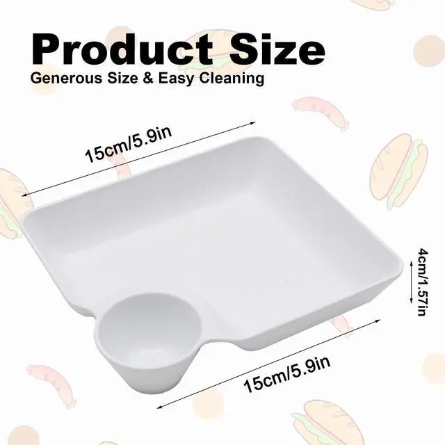 Alt view image 2 of 7 - 4 Pcs Split Party Platter Chips and Dip Serving Dish (5.9"x5.9") Serving Trays for Entertaining with Sauce Holder for Salad Dumpling (White)
