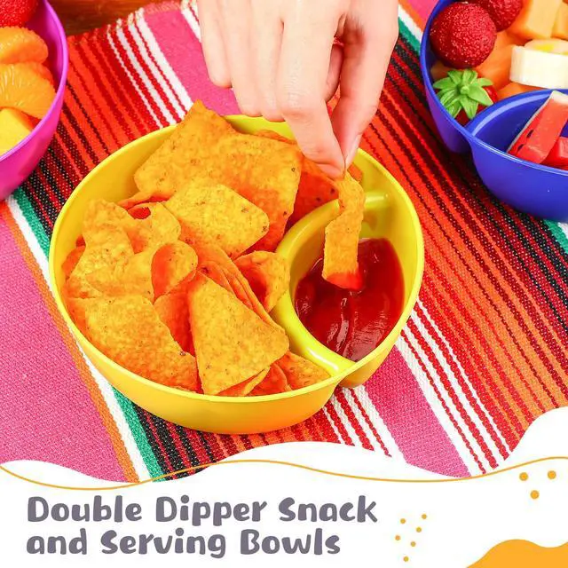 Alt view image 3 of 7 - Snack and Dip Bowls, Chips Serving Bowls Anti Soggy Divided Bowl plastic Stackable Dish Microwave and Dishwasher Safe Container for Chips, Dips Snacks Salsa Salad Nuts, 6 Colors (6 Pcs)