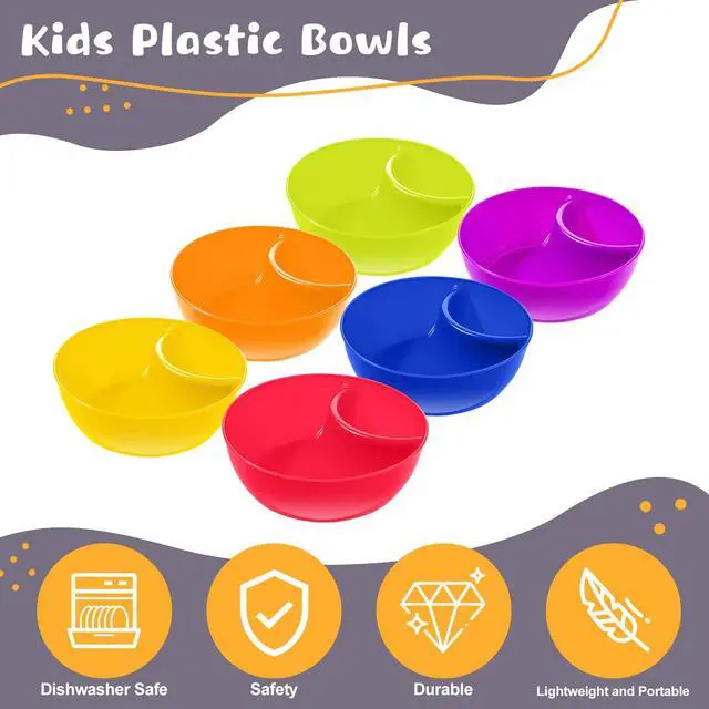 Alt view image 5 of 7 - Snack and Dip Bowls, Chips Serving Bowls Anti Soggy Divided Bowl plastic Stackable Dish Microwave and Dishwasher Safe Container for Chips, Dips Snacks Salsa Salad Nuts, 6 Colors (6 Pcs)