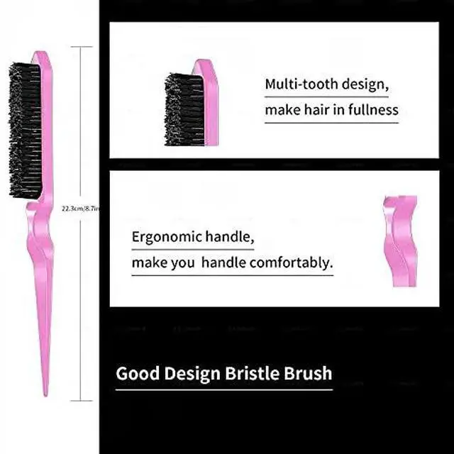 Alt view image 2 of 7 - 3 Pieces Hair Styling Comb Set Teasing Brush Rat Tail Comb Edge Brush for Edge&Back Brushing, Combing, Slicking Hair for Women (Pink)
