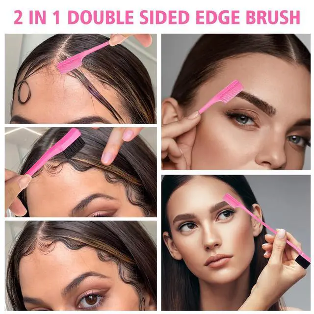 Alt view image 5 of 7 - 3 Pieces Hair Styling Comb Set Teasing Brush Rat Tail Comb Edge Brush for Edge&Back Brushing, Combing, Slicking Hair for Women (Pink)