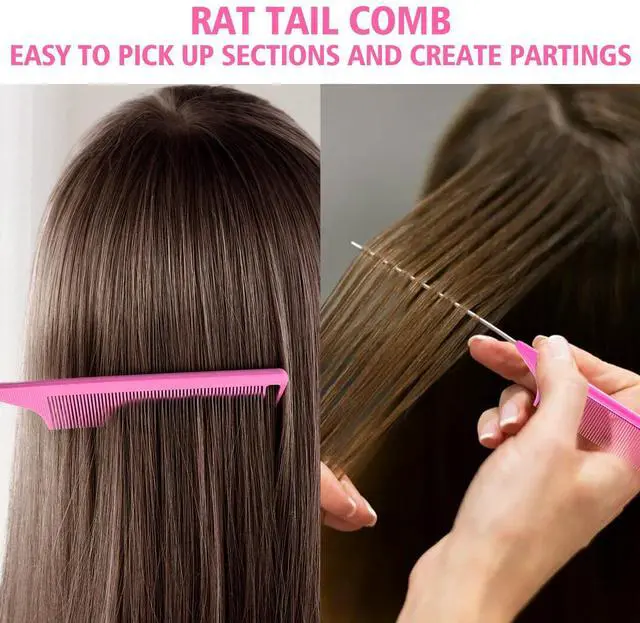 Alt view image 7 of 7 - 3 Pieces Hair Styling Comb Set Teasing Brush Rat Tail Comb Edge Brush for Edge&Back Brushing, Combing, Slicking Hair for Women (Pink)
