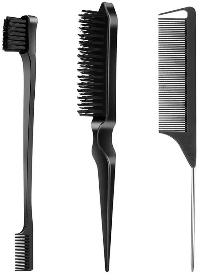 Main image of 3 Pcs Slick Back Hair Brush, Rat Tail Comb, Edge | Bristle Brush, Hair Accessories for Girls, Kids, Toddlers Sleek Ponytail/Bun, Edge Control and Smoothing Baby Hair & Flyaways