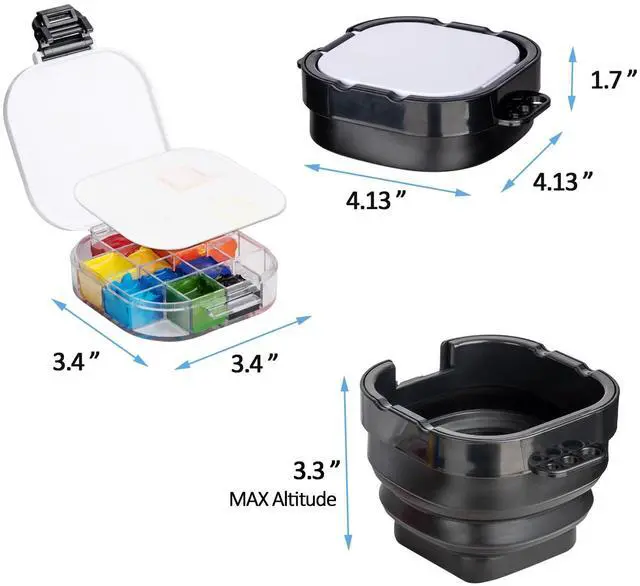 Alt view image 3 of 7 - Paint Palette, Airtight 16 Wells Storage Palette Box with Lid and Folding Paint Brush Basin for Watercolor, Gouache and Acrylic Painting (Black)