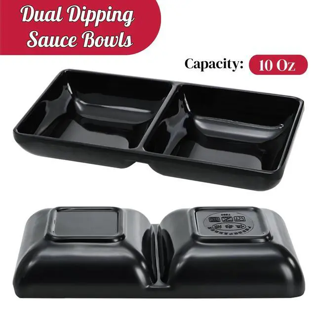 Alt view image 4 of 7 - 12 Pieces Dual Dipping Sauce Bowls, Melamine Soy Sauce Dish with 2 Compartments, Divided Fondue Plate Appetizer Plate for Restaurant Kitchen Parties Condiments Sauce Ketchup Dishwasher Safe