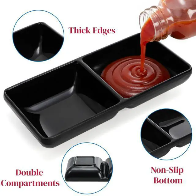 Alt view image 3 of 7 - 12 Pieces Dual Dipping Sauce Bowls, Melamine Soy Sauce Dish with 2 Compartments, Divided Fondue Plate Appetizer Plate for Restaurant Kitchen Parties Condiments Sauce Ketchup Dishwasher Safe