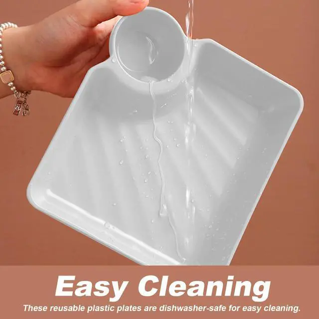 Alt view image 3 of 7 - 4 Pcs Split Party Platter Chips and Dip Serving Dish (5.9"x5.9") Serving Trays for Entertaining with Sauce Holder for Salad Dumpling (White)