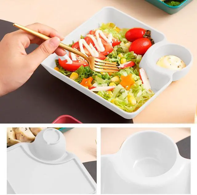 Alt view image 5 of 7 - 4 Pcs Split Party Platter Chips and Dip Serving Dish (5.9"x5.9") Serving Trays for Entertaining with Sauce Holder for Salad Dumpling (White)