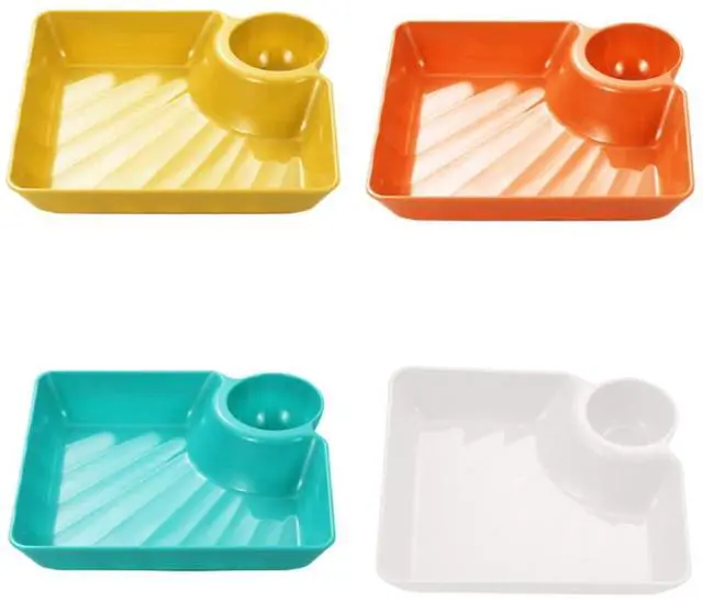 Main image of 4pcs Dumpling Plate,Plastic Plates with Dipping Saucer,Dumpling Plates with Sauce Compartment for Party Chips,Sushi, Dumpling, Snack(4 Colors)