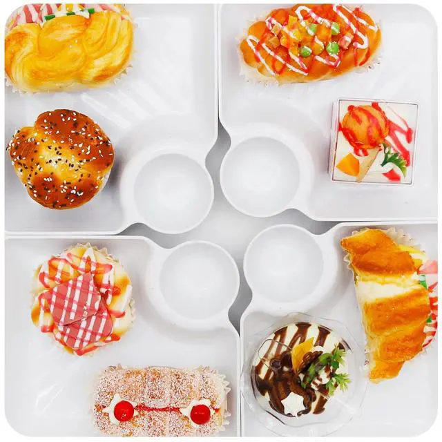 Alt view image 7 of 7 - 4 Pcs Split Party Platter Chips and Dip Serving Dish (5.9"x5.9") Serving Trays for Entertaining with Sauce Holder for Salad Dumpling (White)