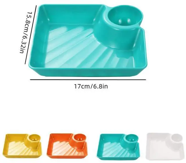 Alt view image 2 of 6 - 4pcs Dumpling Plate,Plastic Plates with Dipping Saucer,Dumpling Plates with Sauce Compartment for Party Chips,Sushi, Dumpling, Snack(4 Colors)