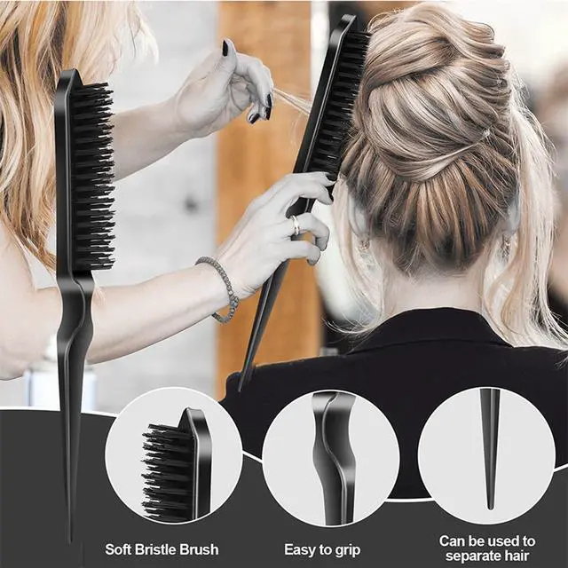 Alt view image 5 of 6 - 3 Pcs Slick Back Hair Brush, Rat Tail Comb, Edge | Bristle Brush, Hair Accessories for Girls, Kids, Toddlers Sleek Ponytail/Bun, Edge Control and Smoothing Baby Hair & Flyaways
