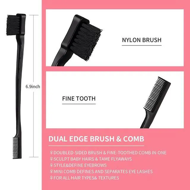 Alt view image 2 of 7 - 3 Pieces Hair Styling Comb Set Teasing Brush Rat Tail Comb Edge Brush for Edge&Back Brushing, Combing, Slicking Hair for Women (Black)