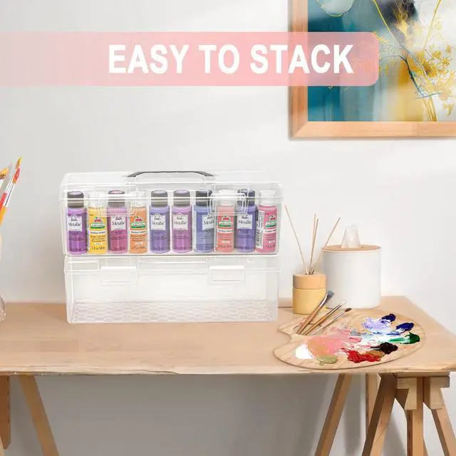 Alt view image 3 of 7 - Acrylic Paint Storage Box, 30 Bottles Capacity Acrylic Paint Organizer for 2 fl. oz Bottles, Craft Organizer