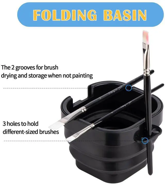 Alt view image 5 of 7 - Paint Palette, Airtight 16 Wells Storage Palette Box with Lid and Folding Paint Brush Basin for Watercolor, Gouache and Acrylic Painting (Black)