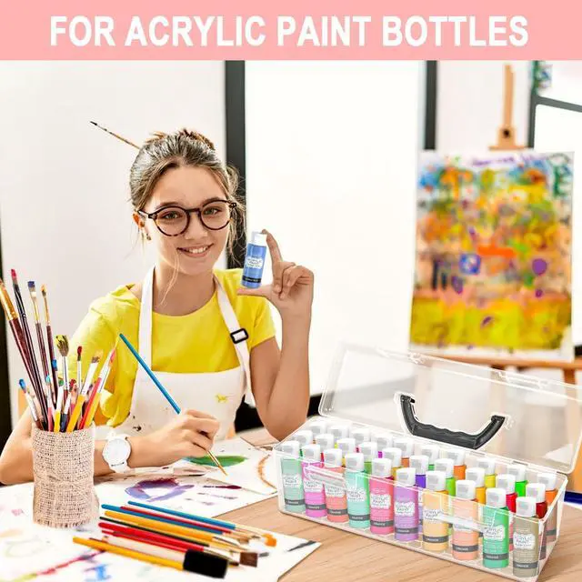 Alt view image 7 of 7 - Acrylic Paint Storage Box, 30 Bottles Capacity Acrylic Paint Organizer for 2 fl. oz Bottles, Craft Organizer