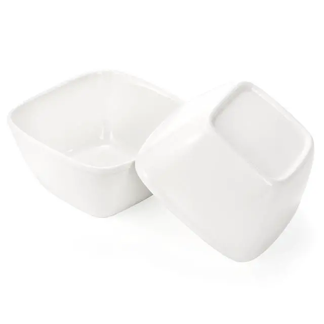 Alt view image 4 of 7 - 10 oz Square Bowl Chip & Dip Serving Set, Pocelain Ramekin Bowls with Metal Rack Stand, White Small Serving Dishes, Condiment Serving Tray for Entertaining, Party, Buffets, Christmas