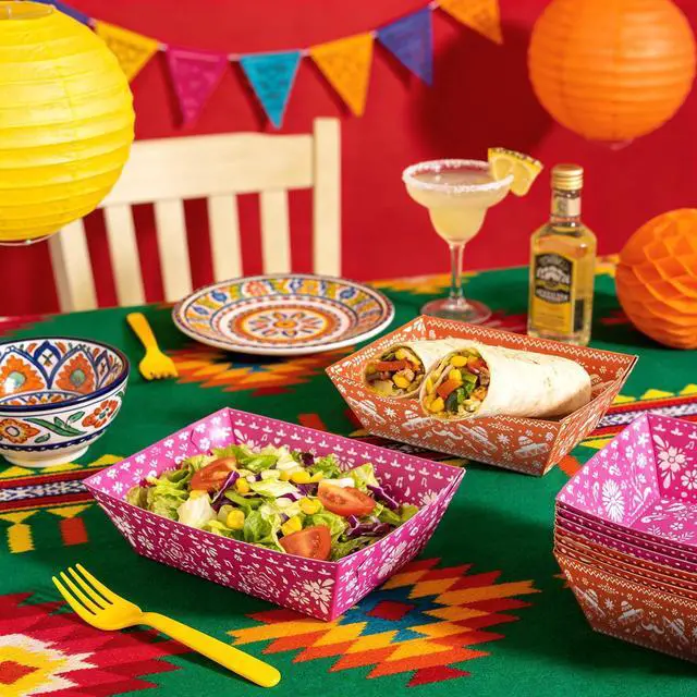 Alt view image 2 of 7 - 50 Pack Mexican Nacho Paper Food Boat Trays, Disposable Fiesta Serving Tray Taco Boats for Nachos Hot Dogs Fries Taco Cinco De Mayo Mexican Fiesta Birthday Party Favors