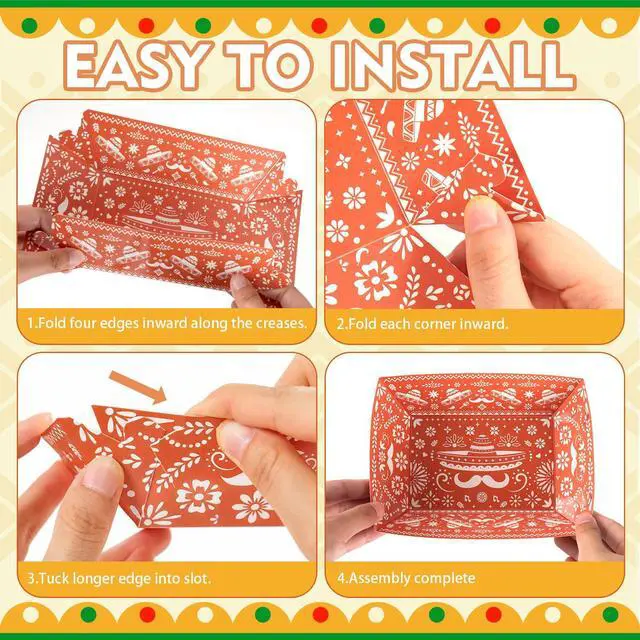 Alt view image 3 of 7 - 50 Pack Mexican Nacho Paper Food Boat Trays, Disposable Fiesta Serving Tray Taco Boats for Nachos Hot Dogs Fries Taco Cinco De Mayo Mexican Fiesta Birthday Party Favors