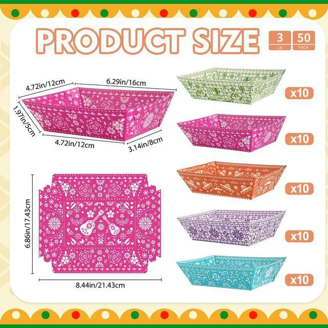 Alt view image 4 of 7 - 50 Pack Mexican Nacho Paper Food Boat Trays, Disposable Fiesta Serving Tray Taco Boats for Nachos Hot Dogs Fries Taco Cinco De Mayo Mexican Fiesta Birthday Party Favors