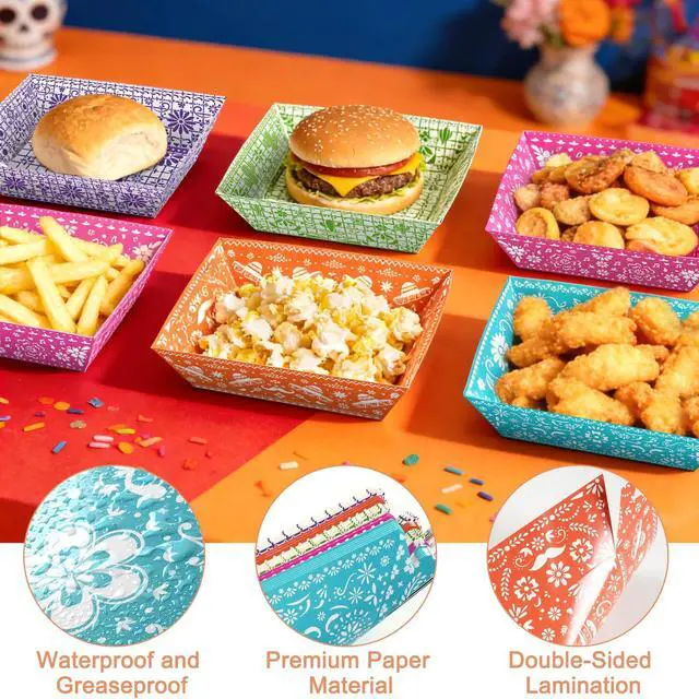 Alt view image 5 of 7 - 50 Pack Mexican Nacho Paper Food Boat Trays, Disposable Fiesta Serving Tray Taco Boats for Nachos Hot Dogs Fries Taco Cinco De Mayo Mexican Fiesta Birthday Party Favors