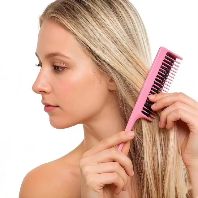 Alt view image 4 of 7 - Hair Brush Set, Pink, 4 Piece, Three-Row Teasing Comb, Edge Brush, Rat Tail Comb for Women and Girls Styling