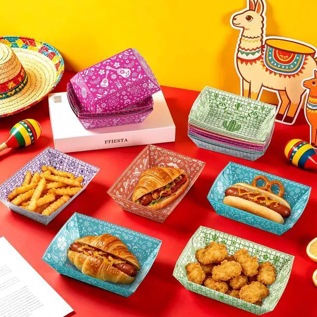 Alt view image 7 of 7 - 50 Pack Mexican Nacho Paper Food Boat Trays, Disposable Fiesta Serving Tray Taco Boats for Nachos Hot Dogs Fries Taco Cinco De Mayo Mexican Fiesta Birthday Party Favors