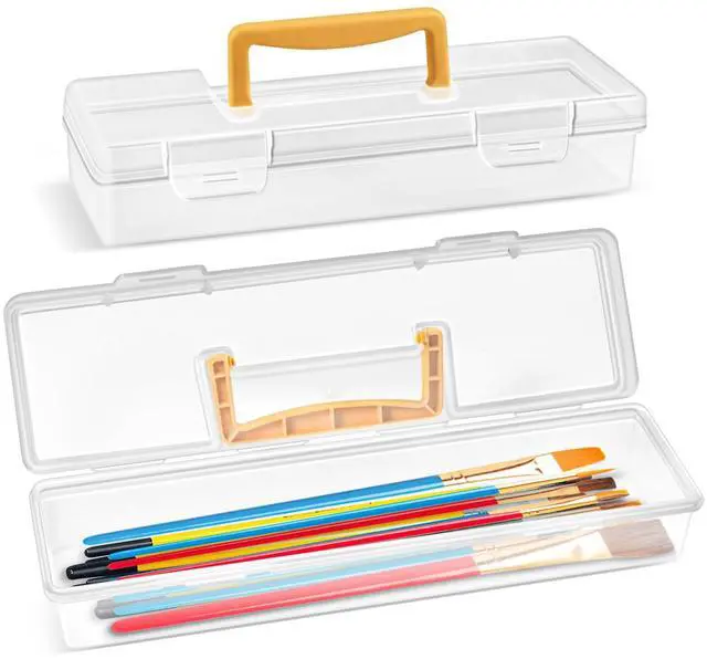 Main image of 2 Pack Paint Brush Case - Portable Long Brush Storage Box, Holder