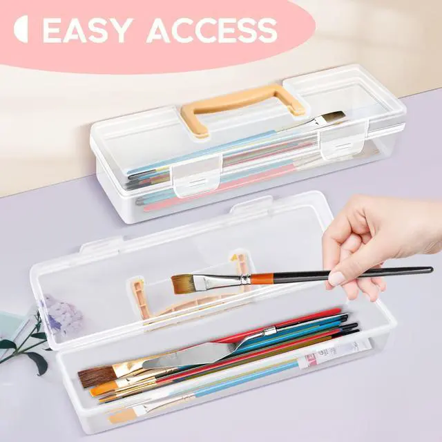 Alt view image 2 of 7 - 2 Pack Paint Brush Case - Portable Long Brush Storage Box, Holder