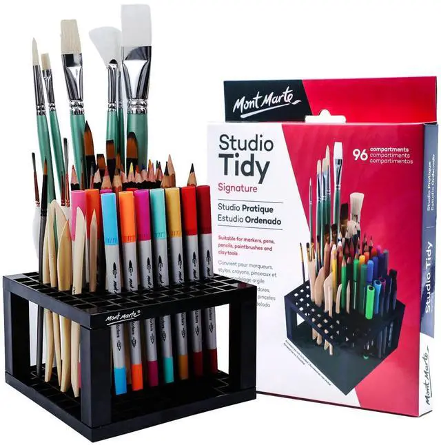 Main image of 96 Hole Plastic Pencil & Brush Holder for Paint Brushes, Pencils, Markers, Pens and Modeling Tools. Provides Excellent Art Studio Organization.