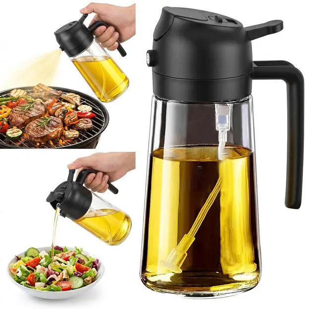 Main image of 16oz/470ml Oil Sprayer for Cooking, 2 in 1 Oil Dispenser for Kitchen, Olive Oil Sprayer, Food Grade Glass Bottle for Kitchen Gadgets, Air Fryer Accessories, Salad, BBQ (Black)