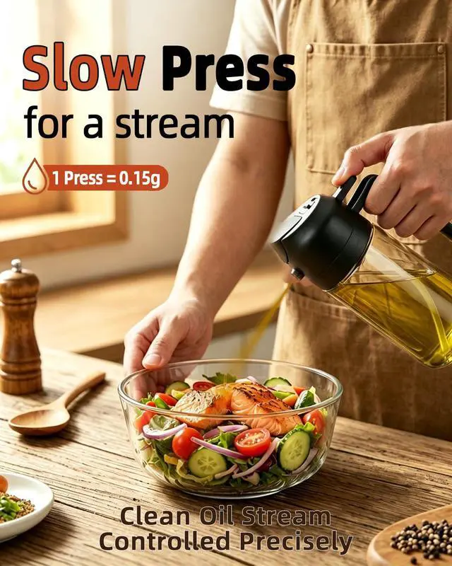 Alt view image 4 of 7 - 16oz/470ml Oil Sprayer for Cooking, 2 in 1 Oil Dispenser for Kitchen, Olive Oil Sprayer, Food Grade Glass Bottle for Kitchen Gadgets, Air Fryer Accessories, Salad, BBQ (Black)