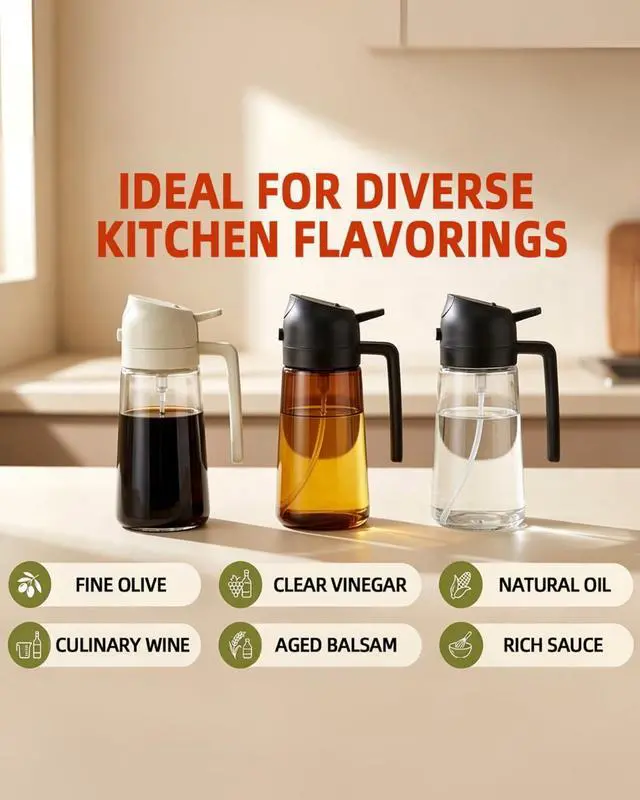 Alt view image 6 of 7 - 16oz/470ml Oil Sprayer for Cooking, 2 in 1 Oil Dispenser for Kitchen, Olive Oil Sprayer, Food Grade Glass Bottle for Kitchen Gadgets, Air Fryer Accessories, Salad, BBQ (Black)