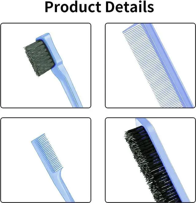 Alt view image 2 of 6 - 3 Pcs Slick Back Hair Brush, Bristle Brush Edge Control Teasing Comb for Women Black Hair (Blue)
